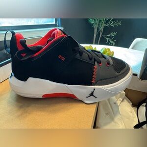 Jordan Kids Black and Red Low-Top Sneakers with White Sole